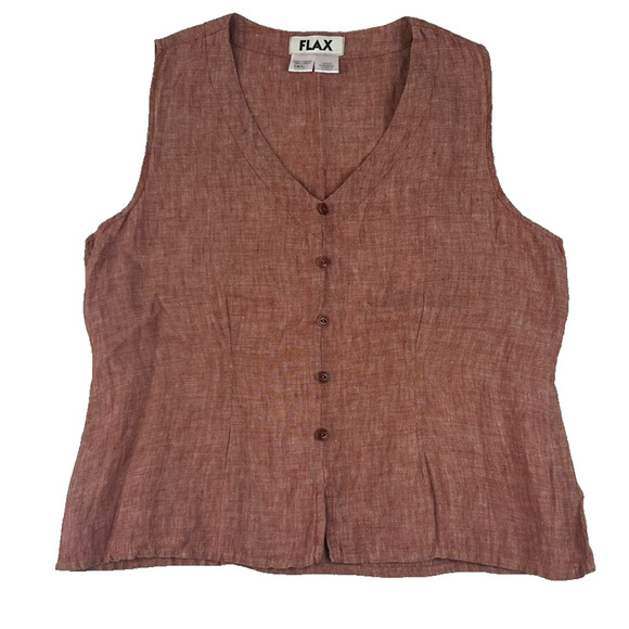 Flax Tank Top Women's Size Small Red Rust Linen Faux Button Up Sleeveless - Picture 1 of 7